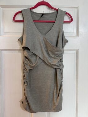 Maternity Sleeveless Gray Ruched Wrap-Front